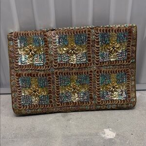 Chic Brown and Gold Embellished Clutch